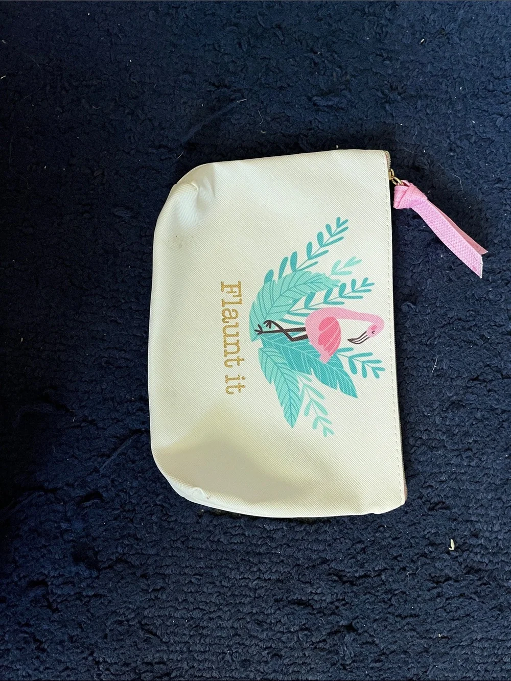 Cream Flamingo Zip Pouch Makeup Bag